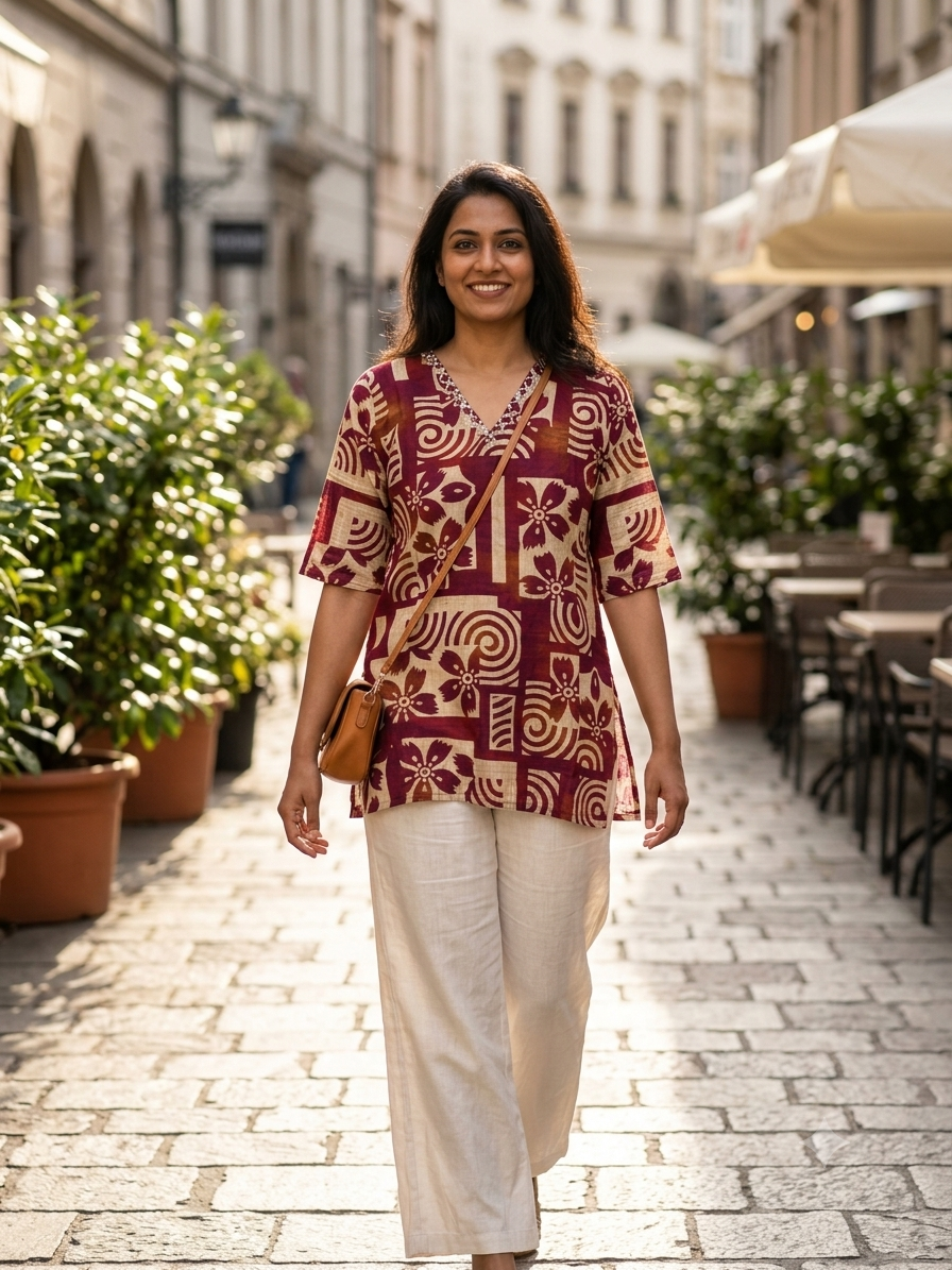 Burgundy Printed Short Kurti