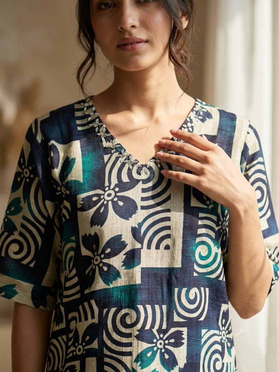 Indigo Mosaic Short Kurti